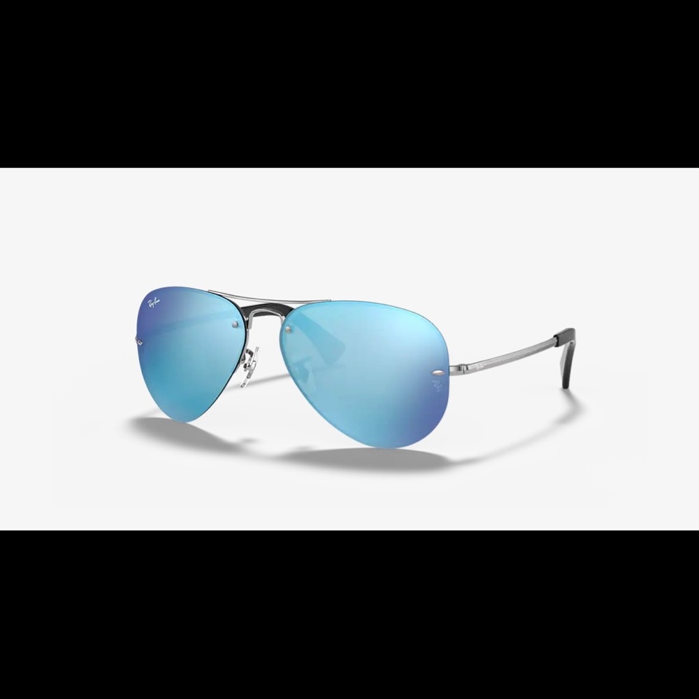 RAY BAN NEW Blue Mirror Rimless Aviator Sunglasses